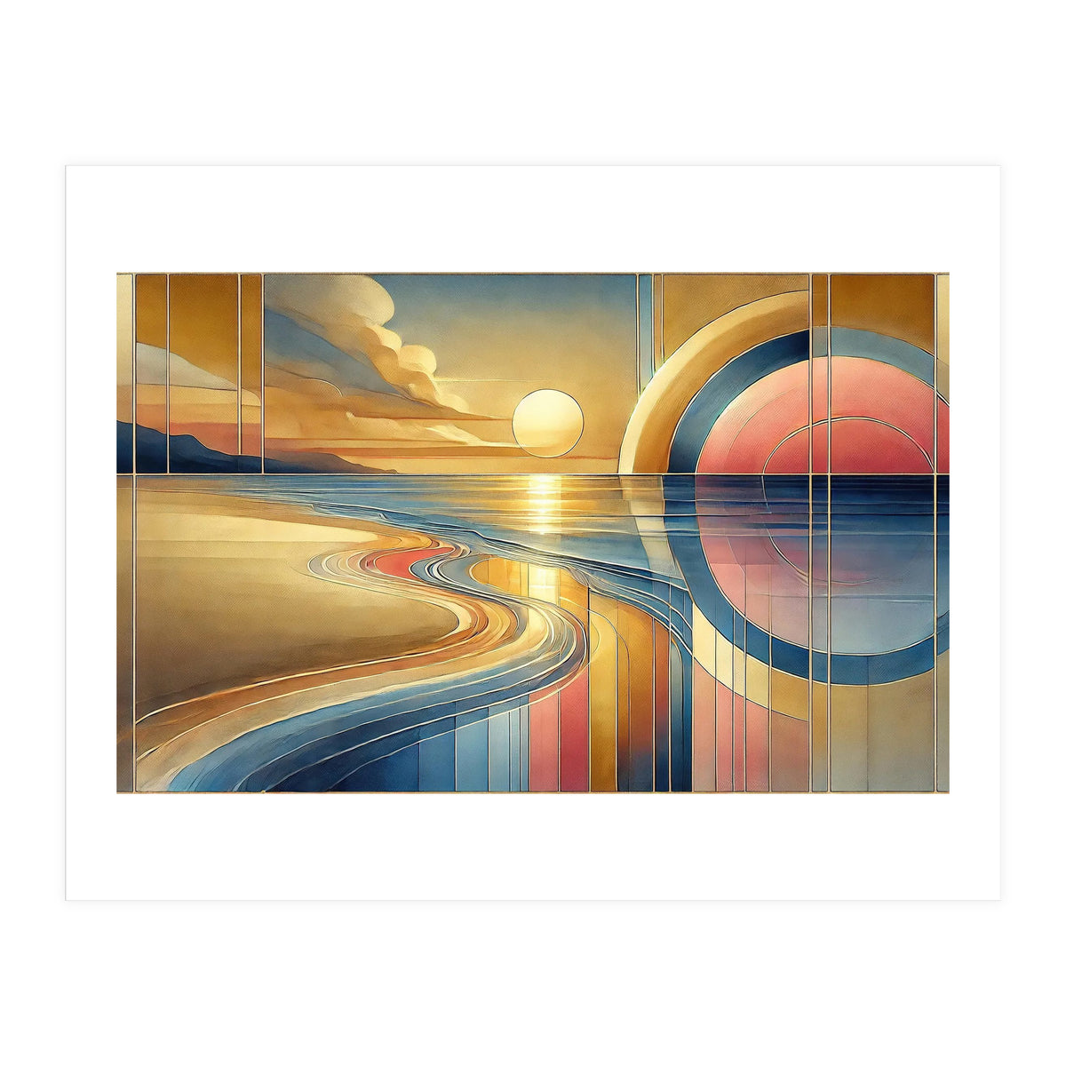 Sundown Serenity Scene In Art Deco (Print Only)
