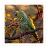 Green Parrot Perched On A Branch With Berries (Print Only) thumbnail