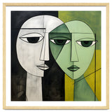 DYNAMIC FUSION, Two abstract heads converge - vibrant green tones intertwine with cool grey hues, a dance of contrast and connection. thumbnail