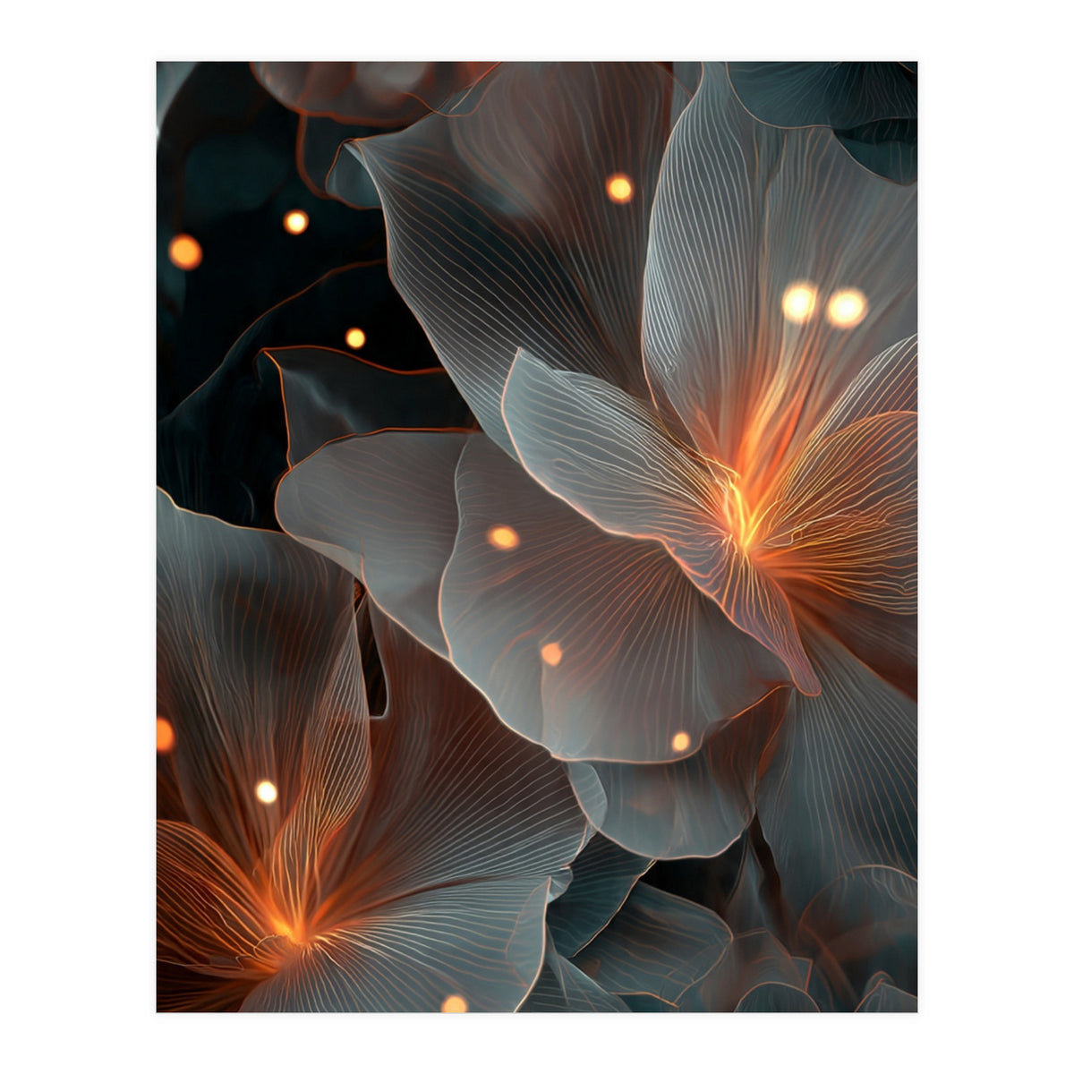 Ethereal Glowing Flora: Abstract Translucent Petals (Print Only)