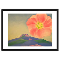 Georgia O’Keeffe – Hollyhock Pink with Pedernal (1937) | Vibrant Modernist Floral Landscape of New Mexico