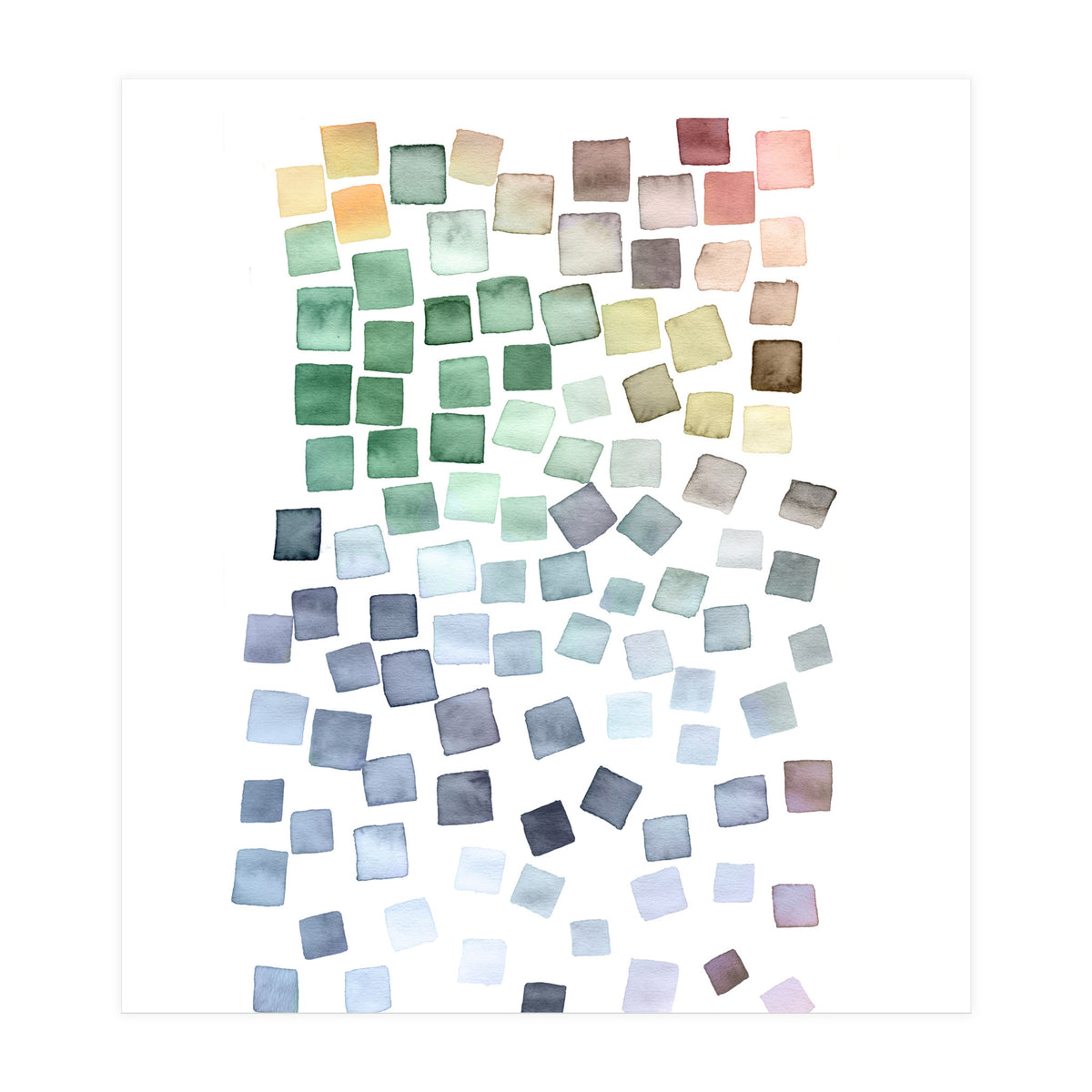 Watercolor Geometric Square Shapes Blue (Print Only)