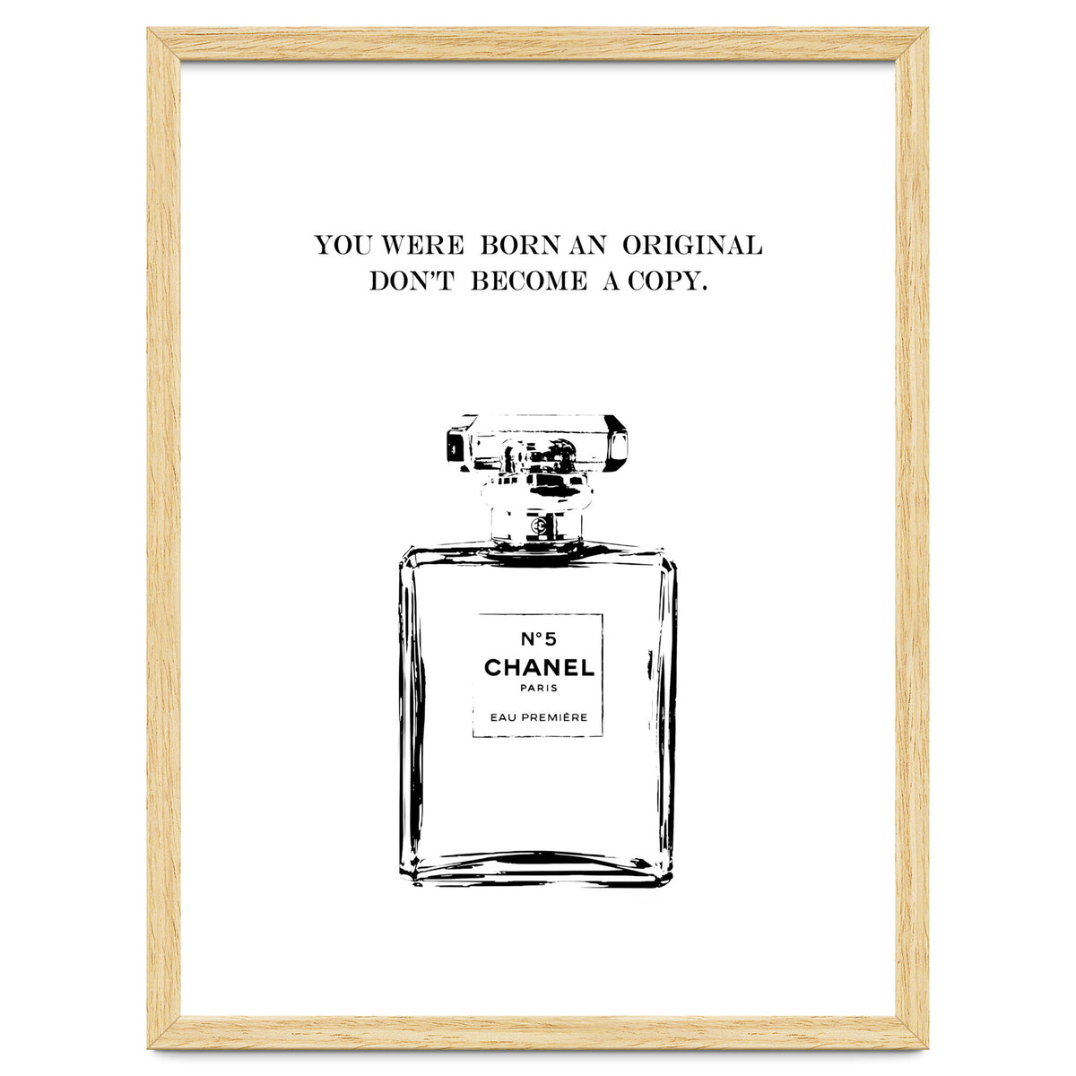 Born Original, Fashion Perfume Bottle Quote Art, Coco Chanel, Chic Decor
