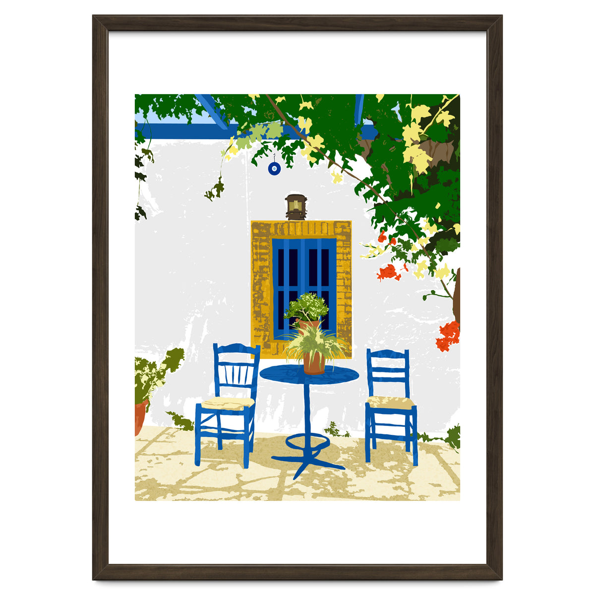 Greek Vacay For Two, Evil Eye Santorini Travel Summer, Eclectic Travel Architecture White Buildings Cafe