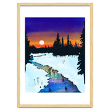 Purple Midnight, Snow River Full Moon Nature Landscape Painting, Winter Travel Adventure Places thumbnail