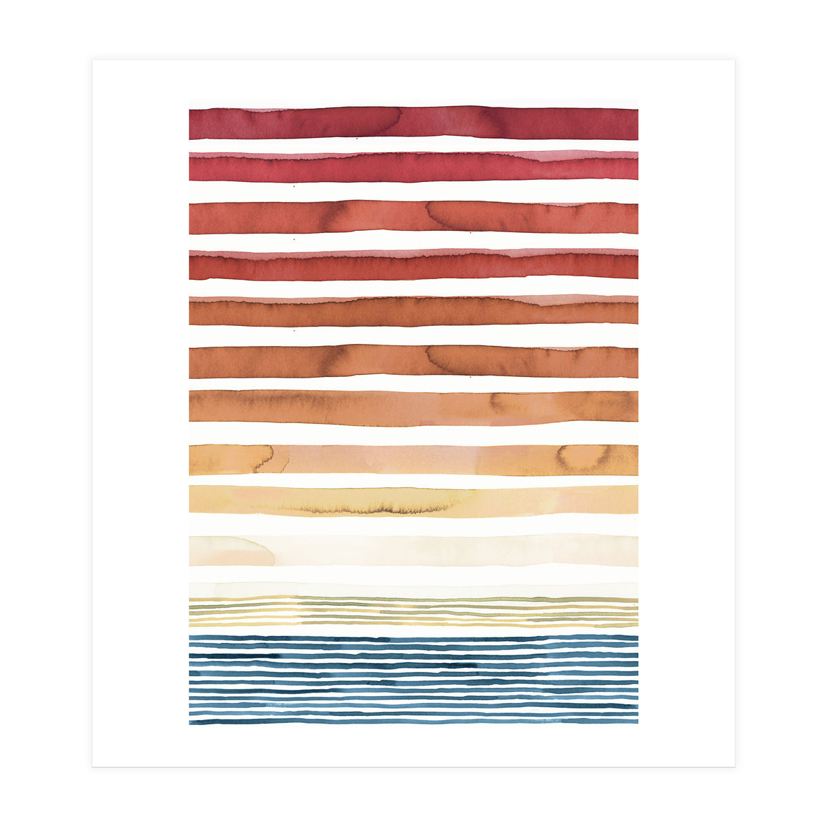 Watercolour Sunset Stripes Orange (Print Only)