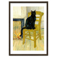 Black Cat on the Yellow Chair, Cozy Van Gogh Vintage Style, Cat at Eternity’s Gate