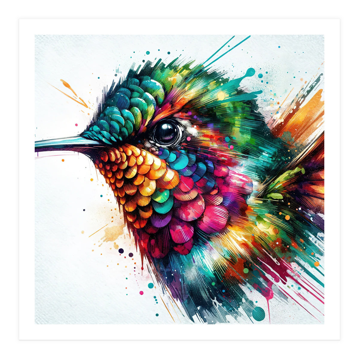 Watercolor Hummingbird Portrait (Print Only)