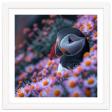 Puffin Bird Among Pink Flowers thumbnail