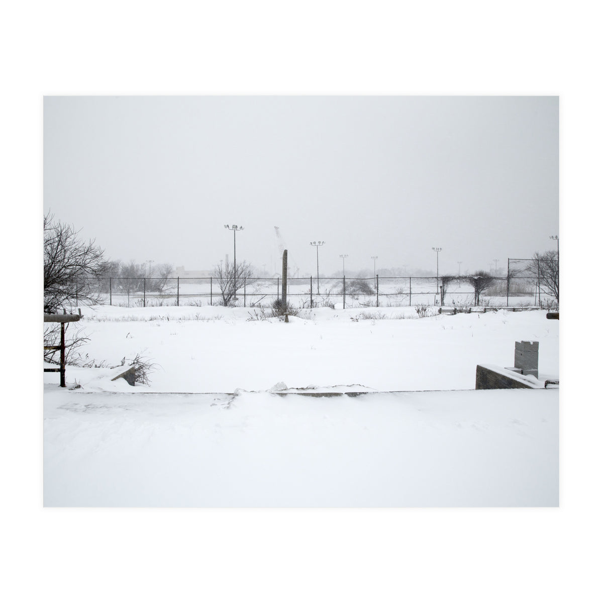 Baseball field covered in snow (Print Only)