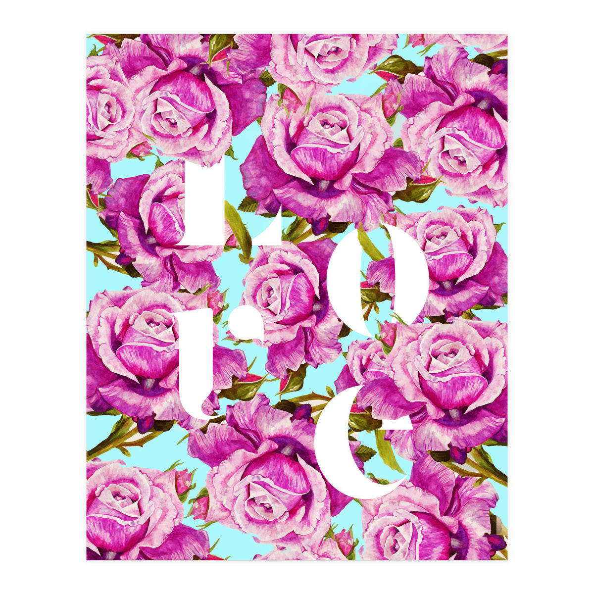 Love, Floral Typography Valentine's Graphic Design, Eclectic Modern Boho Botanical Rose Illustration (Print Only)