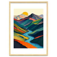 Minimalist Mountain River Landscape