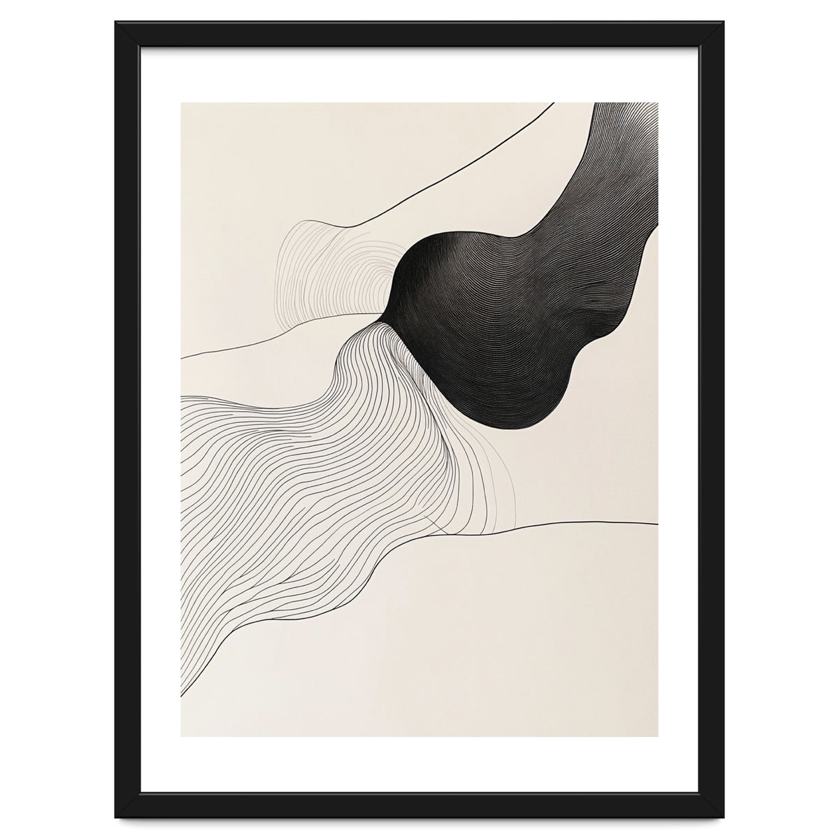 Abstract Black And White Organic Flowing Lines Art