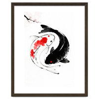 Yin Yang Koi Fish, Black and White Japanese Ink Painting Zen Wall Art, Yin Yang, YIN & YANG