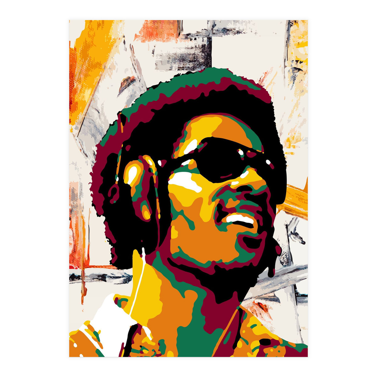 Stevie Wonder Colorful Abstract Retro Art (Print Only)