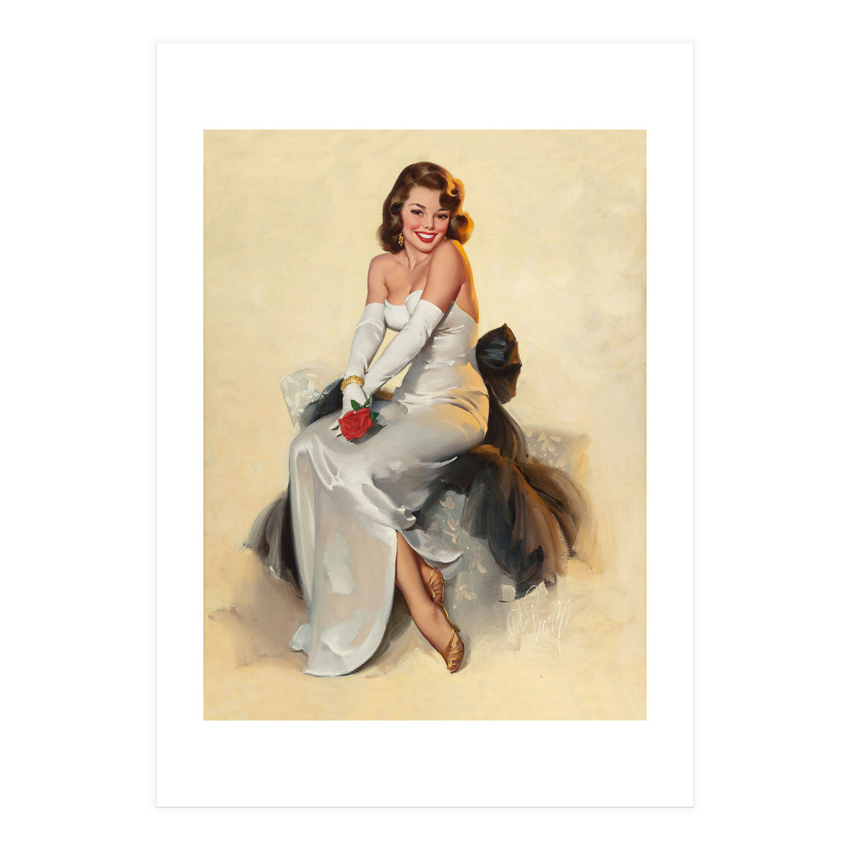 Smiling Young Woman Posing With Flower (Print Only)