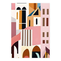 Moroccan City, Pastel Architecture Cityscape Buildings, Travel Eclectic Modern Bohemian Houses (Print Only)