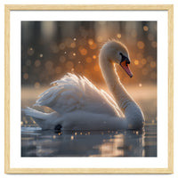 Majestic Swan Gliding On Water During Sunset Golden Hour Wildlife
