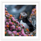 Puffin Bird Among Colorful Wildflowers In Bloom thumbnail