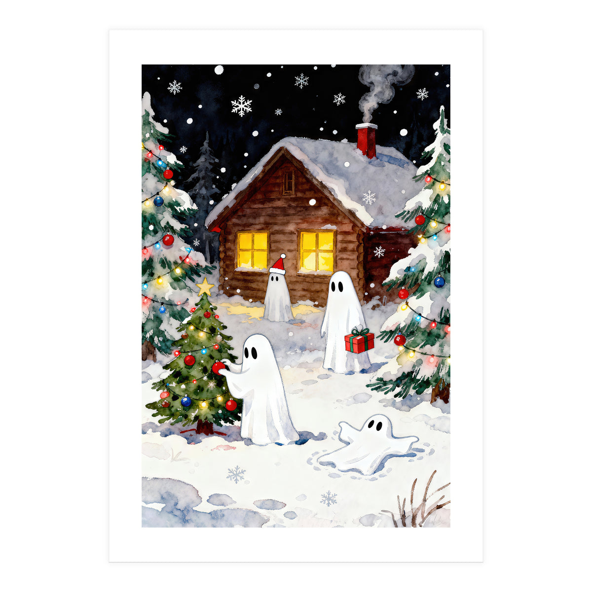 Spirited and Playful Christmas Ghost (Print Only)