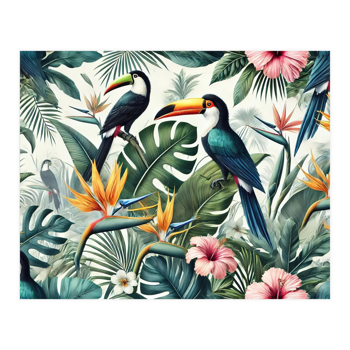 Tropical Toucans in Lush Jungle Foliage (Print Only)