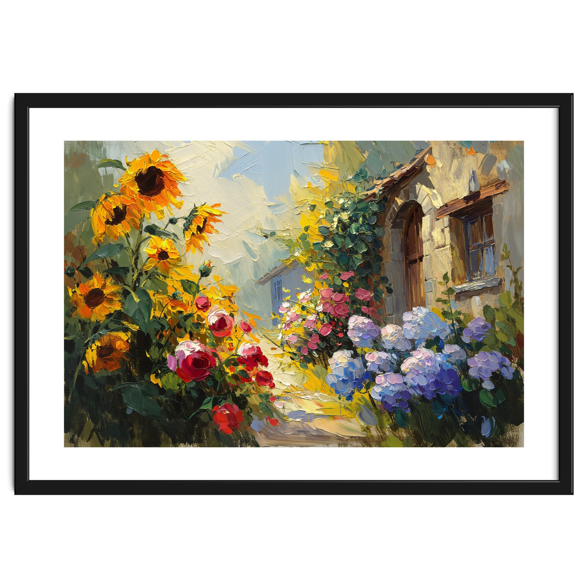 Vibrant Summer Cottage Garden Oil Painting