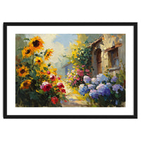 Vibrant Summer Cottage Garden Oil Painting