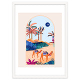 The Arabian Desert, Nature Landscape Travel Illustration, Camels Eclectic Sand Dunes Dubai Palm, Sahara Middle East Hot Summer Animals Bohemian thumbnail