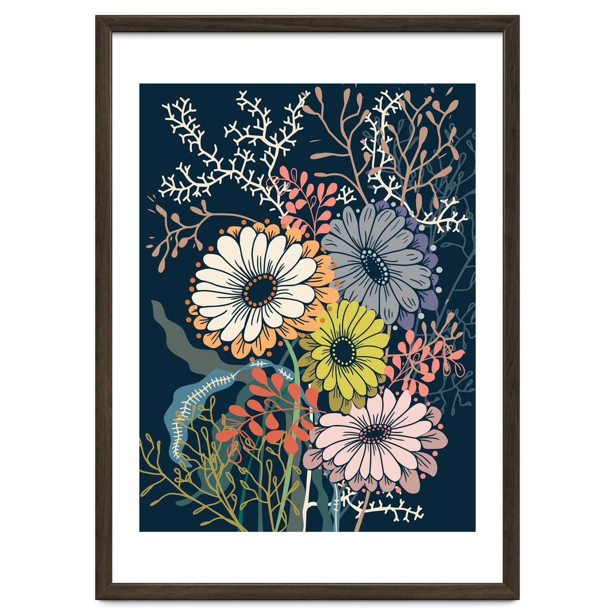 Springtime daisies dark blue