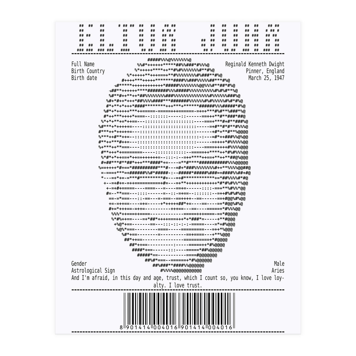 Receipt Art Elton John (Print Only)