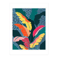 Teal & Tangerine, Botanical Nature Jungle Plants, Maximalism Eclectic Pop Of Color, Tropical Banana Leaves Bohemian Contemporary (Print Only)