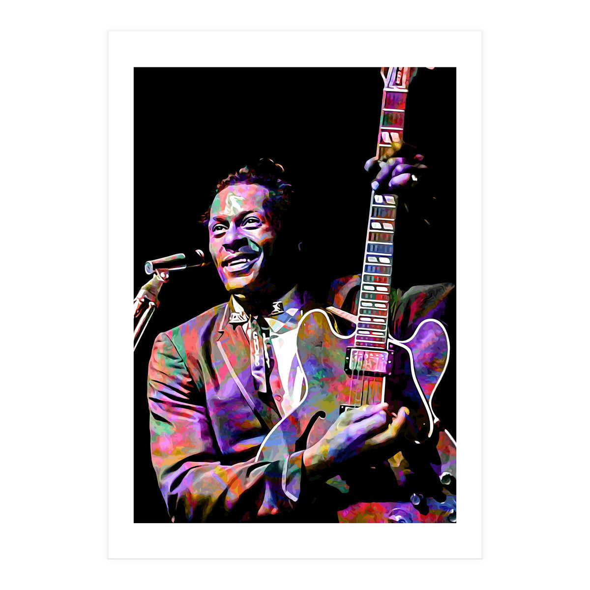 Chuck Berry Rock and Roll Guitarist Colorful (Print Only)