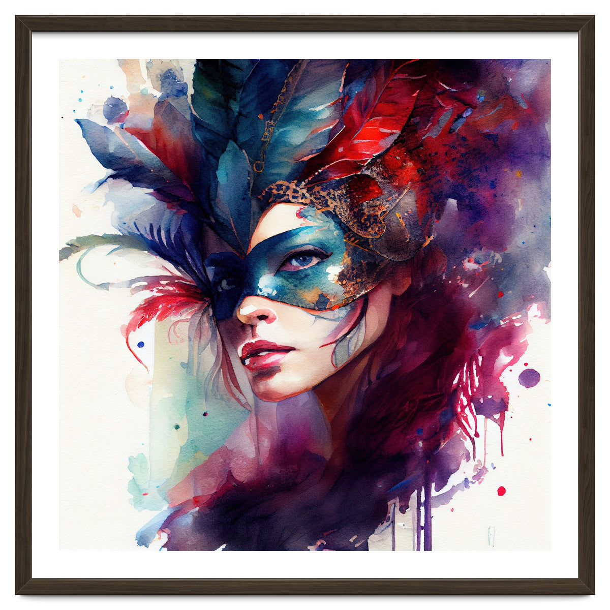 Turquoise Feathered Carnival Mask Portrait