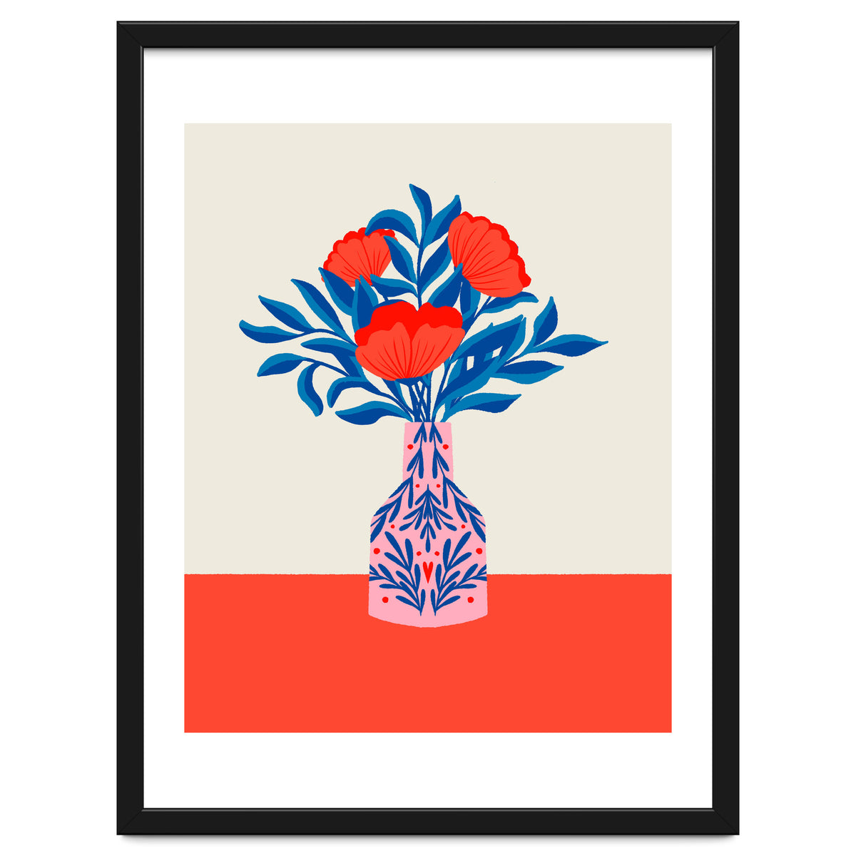 Poppies in a vase - red and blue