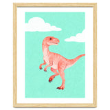 Velociraptor Watercolor Art, Cute Dino Nursery Print, Whimsical Dinosaur Illustration thumbnail