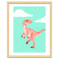 Velociraptor Watercolor Art, Cute Dino Nursery Print, Whimsical Dinosaur Illustration