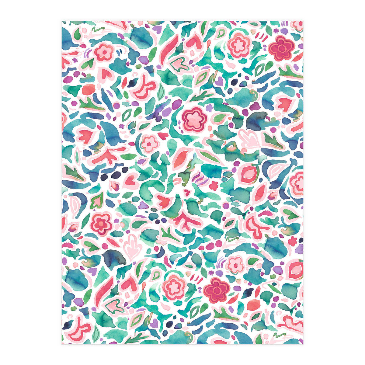 Primitive Flowers Green Coral (Print Only)