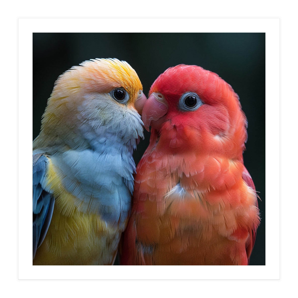 Two Lovebirds Nuzzling Close Up Portrait (Print Only)