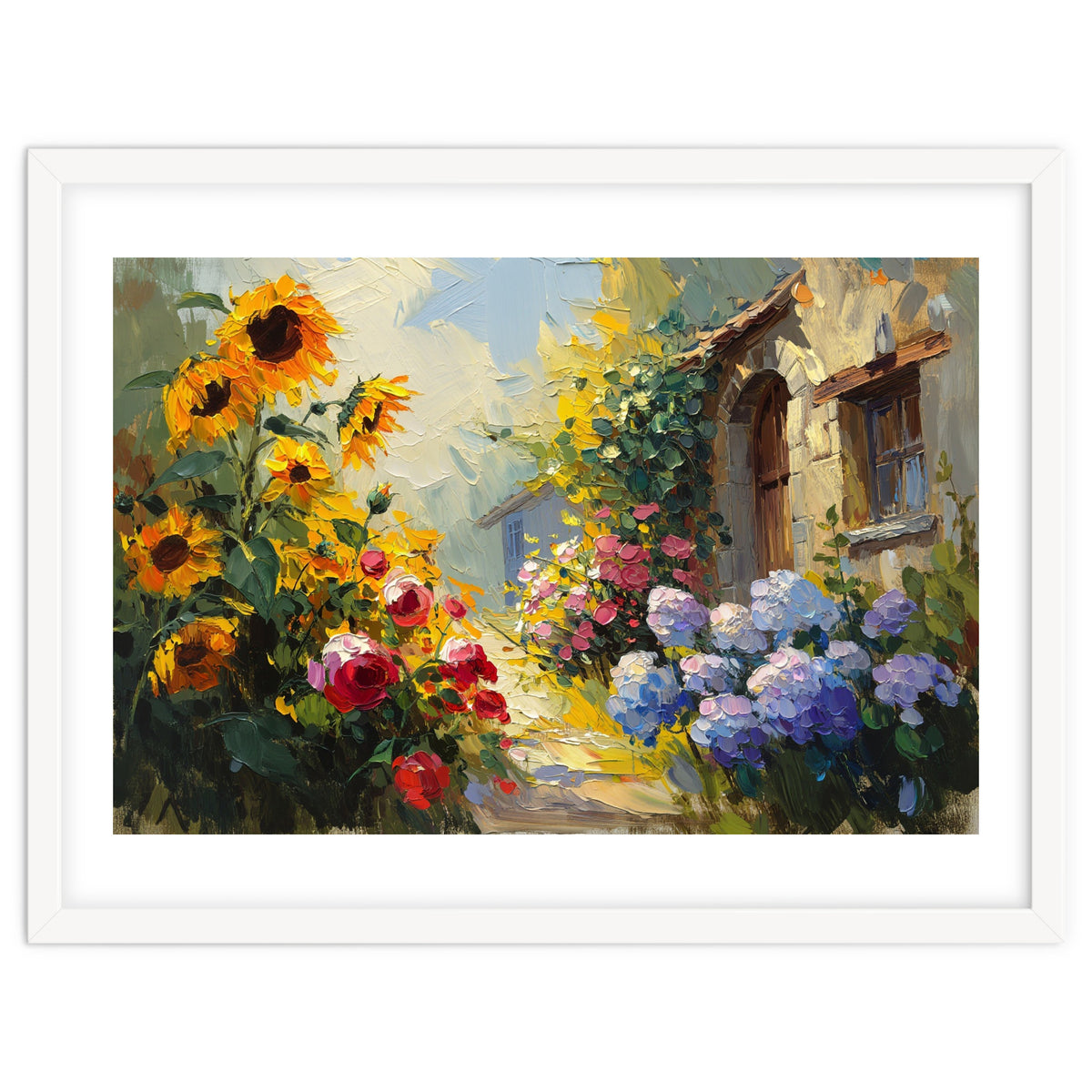 Vibrant Summer Cottage Garden Oil Painting