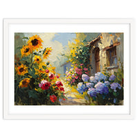 Vibrant Summer Cottage Garden Oil Painting