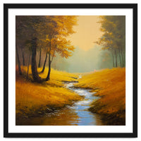 Golden Autumn Forest Path with Winding Creek
