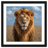 Majestic Lion In African Savanna Under Blue Sky thumbnail
