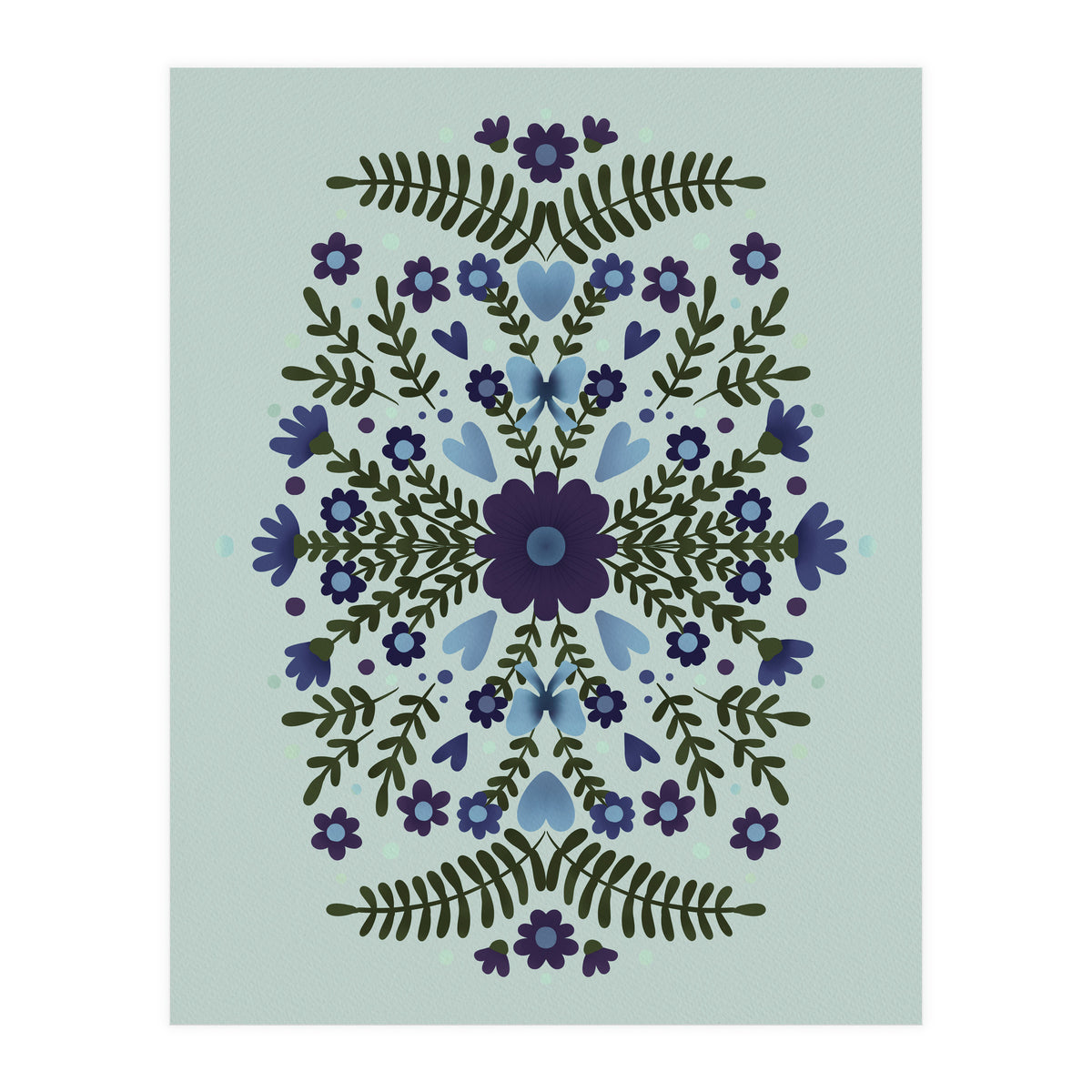 Flowers And Bows Blue And Green (Print Only)