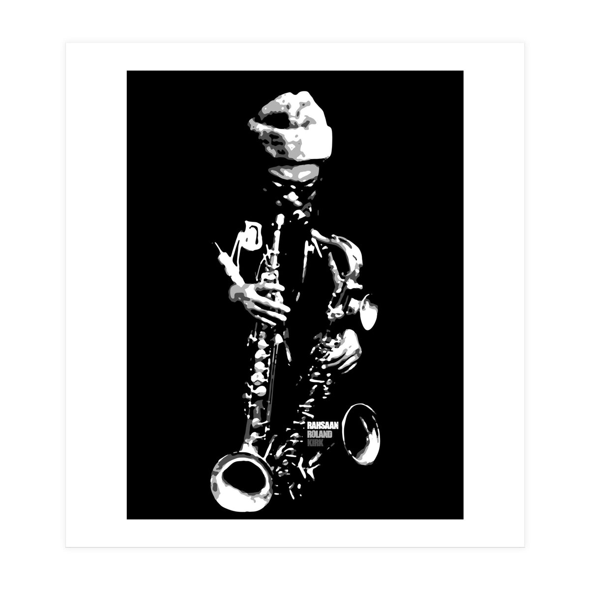 Rahsaan Roland Kirk Jazz Music Legend in Grayscale (Print Only)