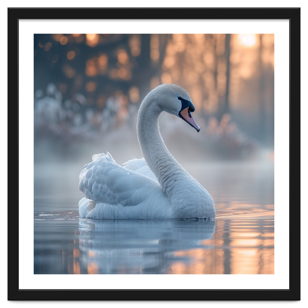 Serene White Swan Gliding On Misty Water