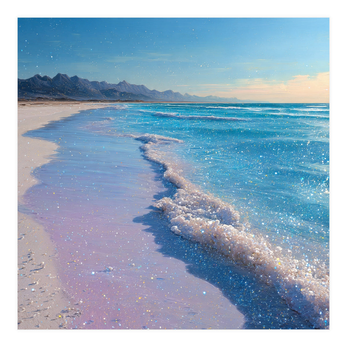 Sparkling Pastel Shoreline with Glittering Turquoise Waves (Print Only)