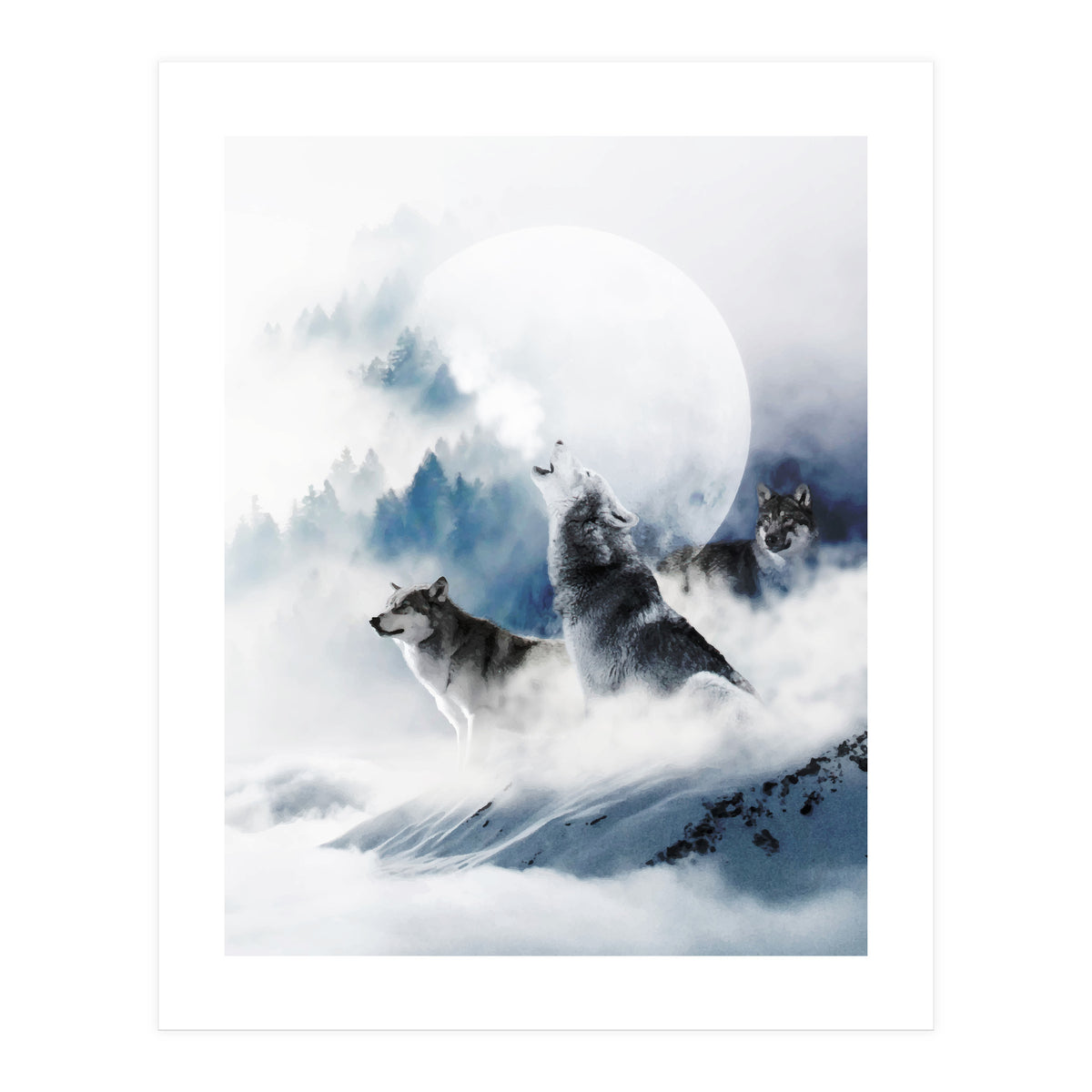 Winter Wolves, Wildlife Wolf Wild Dogs, Snow Full Moon Animals Photography Love Digital (Print Only)