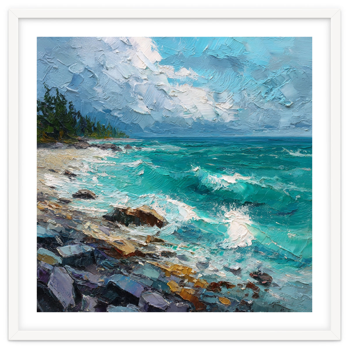 Coastal Turquoise Shoreline with Crashing Ocean Waves