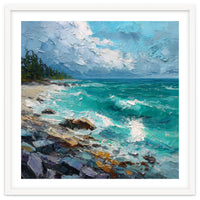 Coastal Turquoise Shoreline with Crashing Ocean Waves