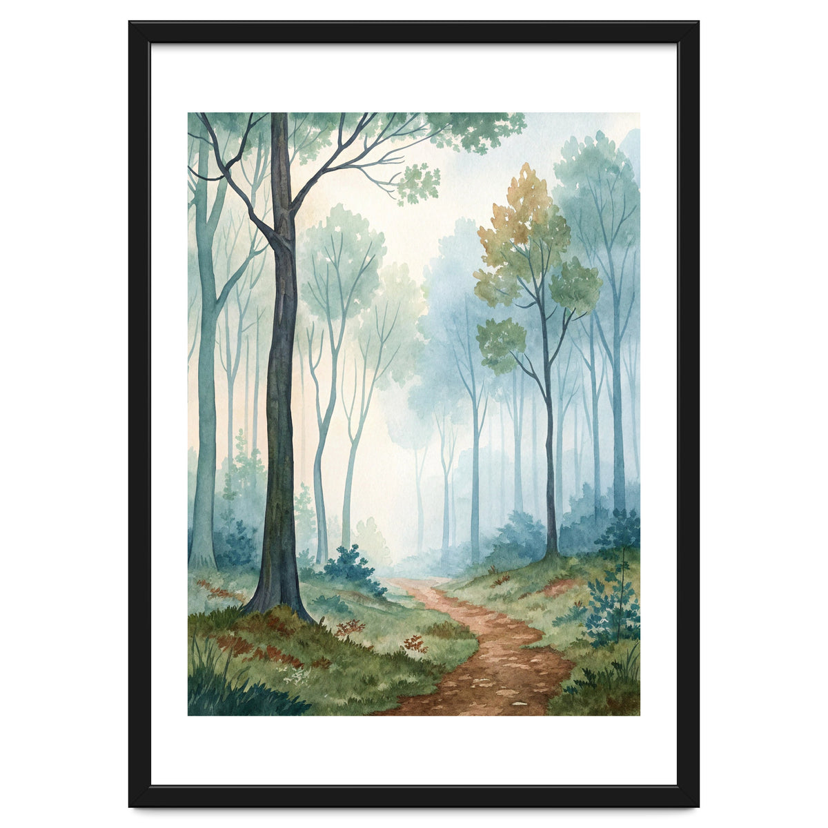 Ethereal Misty Forest Watercolor Art Print